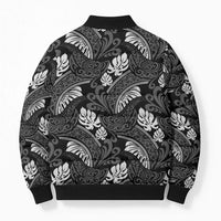 Grayscale Monstera Bomber Puffer Jacket Polynesian Tribal Pattern LT01 - Polynesian Pride