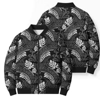 Grayscale Monstera Bomber Puffer Jacket Polynesian Tribal Pattern LT01 - Polynesian Pride