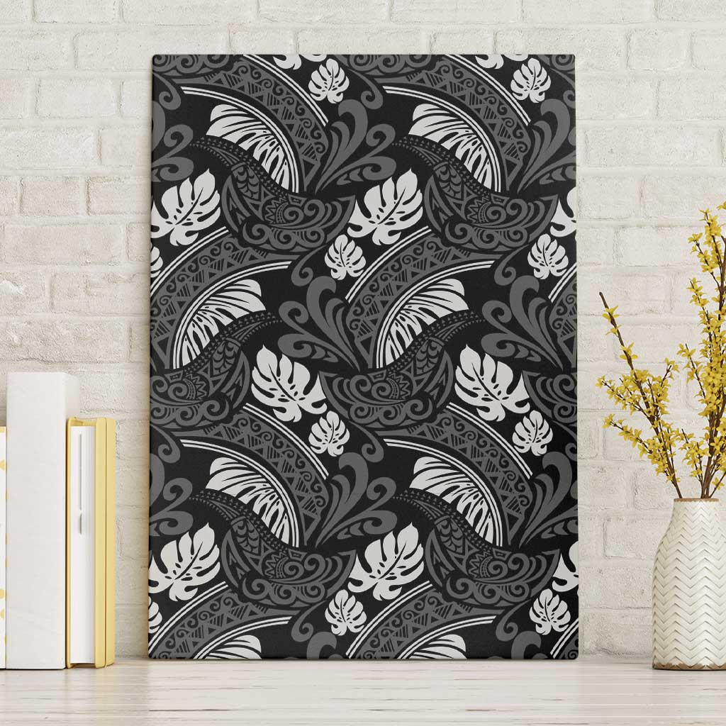 Grayscale Monstera Canvas Wall Art Polynesian Tribal Pattern LT01 Without Frame Black - Polynesian Pride