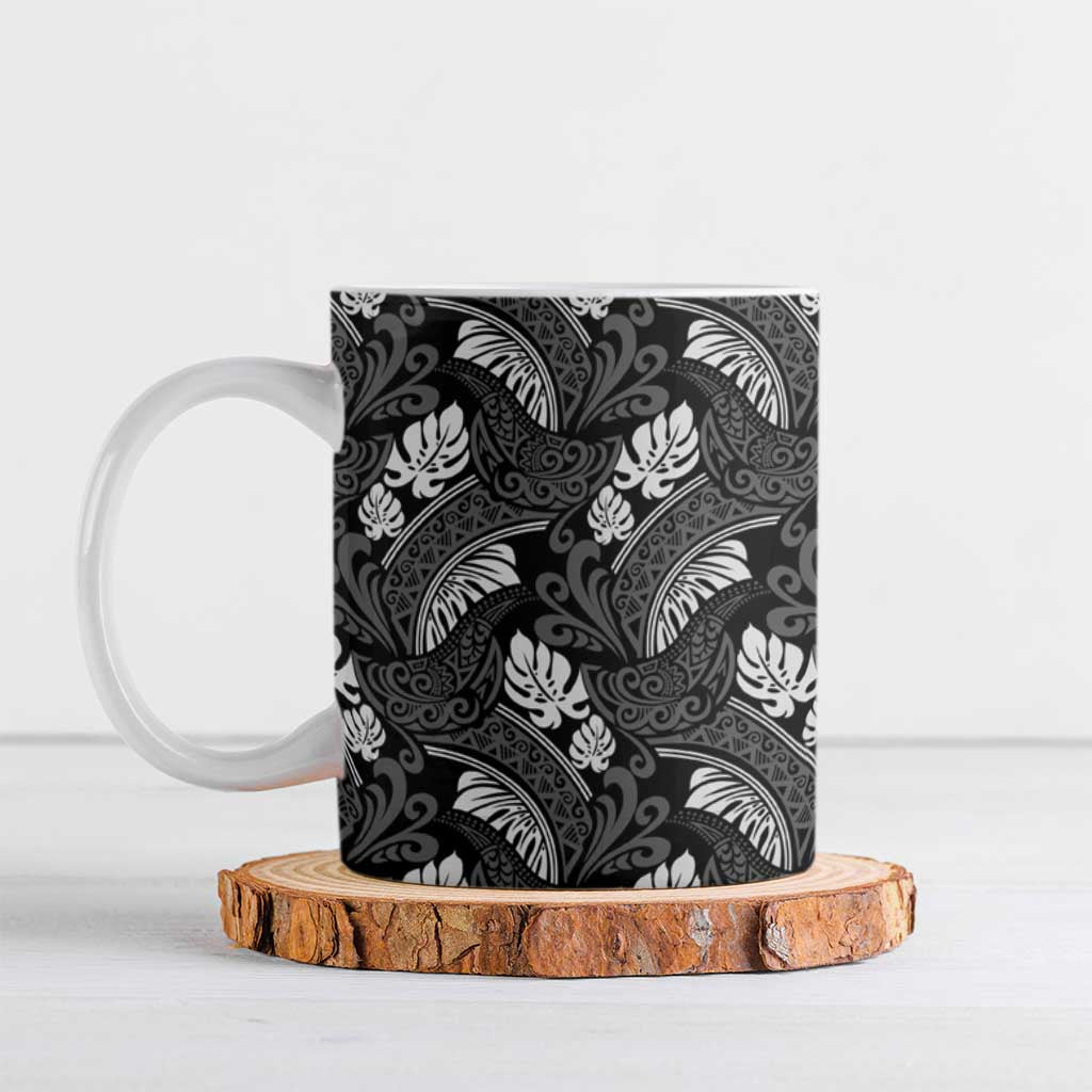 Grayscale Monstera Ceramic Mug Polynesian Tribal Pattern LT01 Black - Polynesian Pride