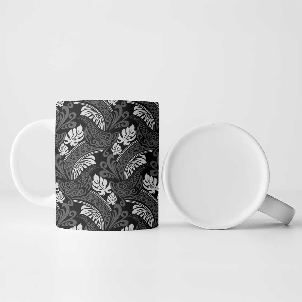 Grayscale Monstera Ceramic Mug Polynesian Tribal Pattern LT01 - Polynesian Pride