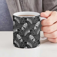 Grayscale Monstera Ceramic Mug Polynesian Tribal Pattern LT01 - Polynesian Pride