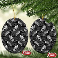 Grayscale Monstera Ceramic Ornament Polynesian Tribal Pattern LT01 Oval Black - Polynesian Pride
