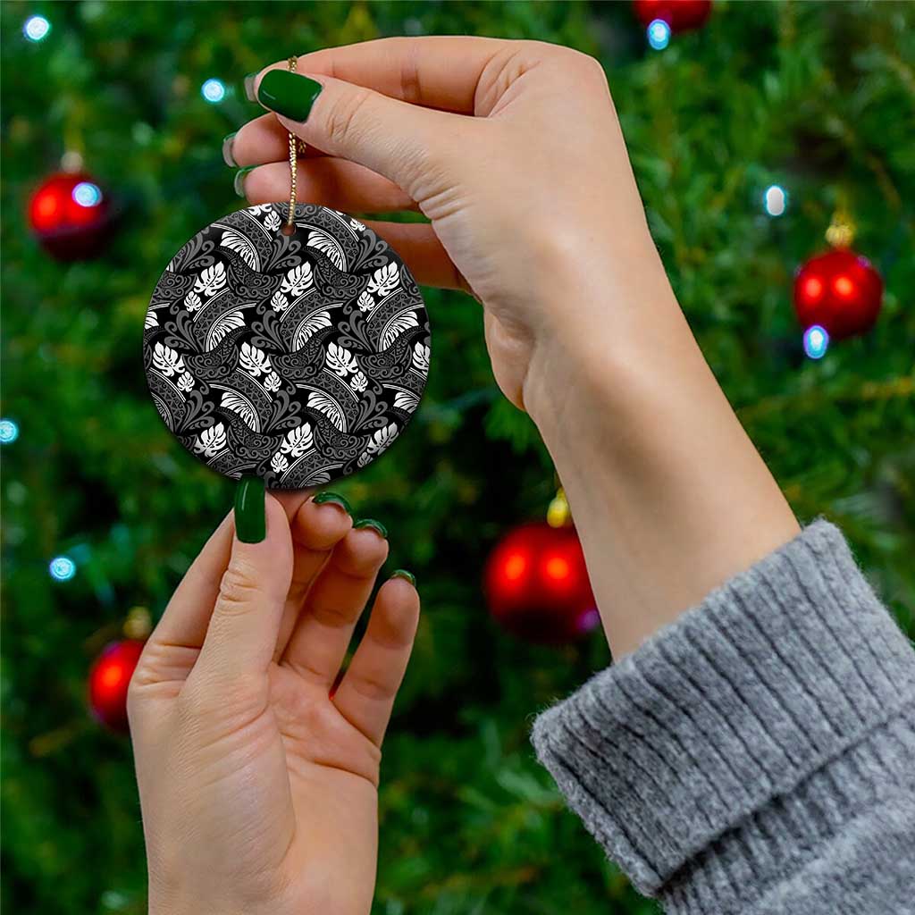 Grayscale Monstera Ceramic Ornament Polynesian Tribal Pattern LT01 - Polynesian Pride