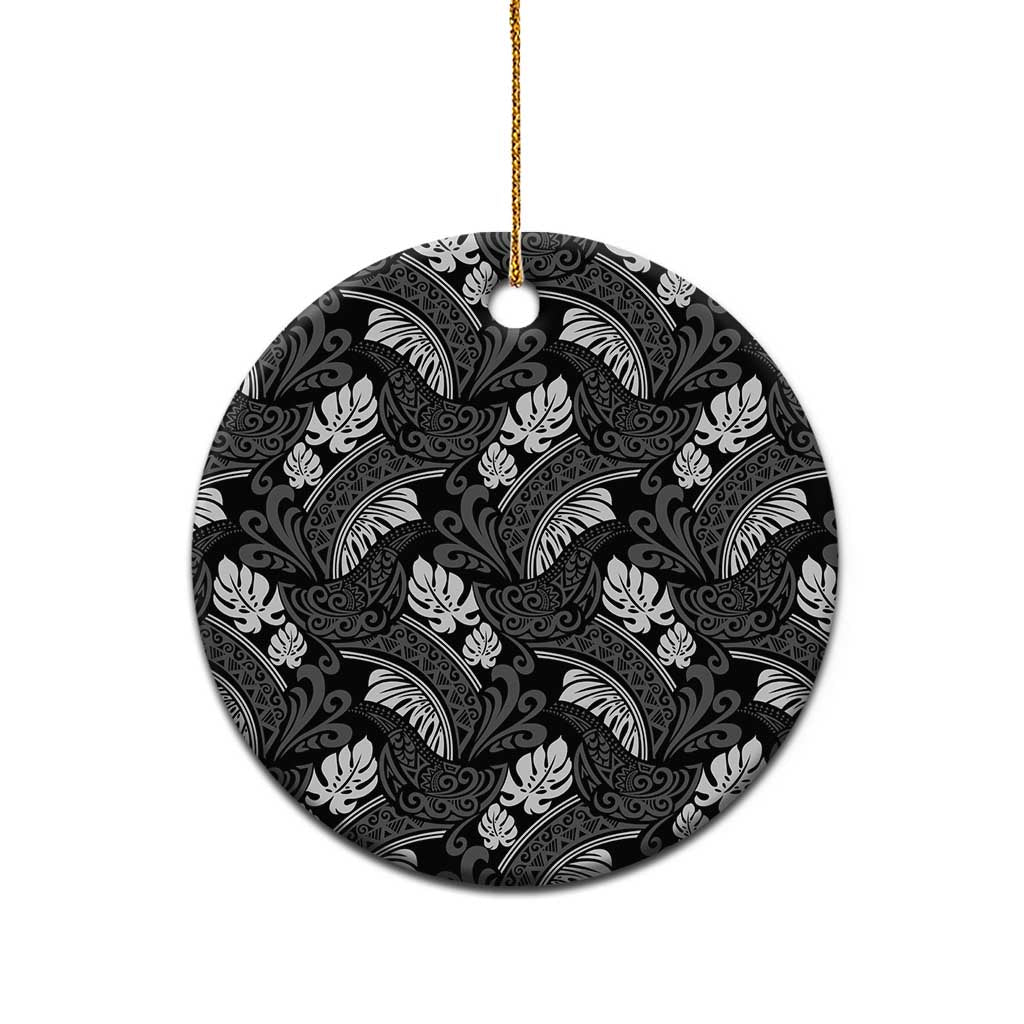 Grayscale Monstera Ceramic Ornament Polynesian Tribal Pattern LT01 - Polynesian Pride