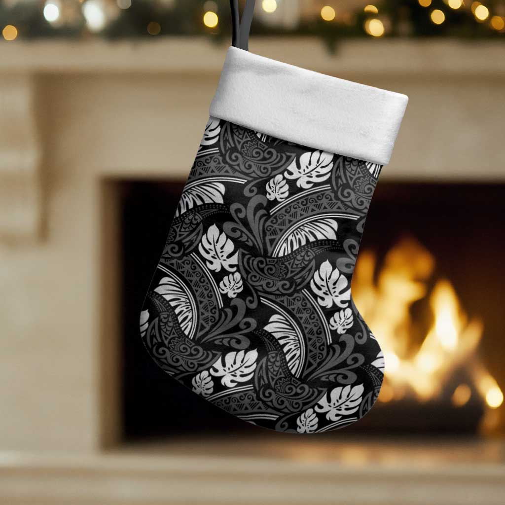 Grayscale Monstera Christmas Stocking Polynesian Tribal Pattern LT01 Set of 2 Black - Polynesian Pride