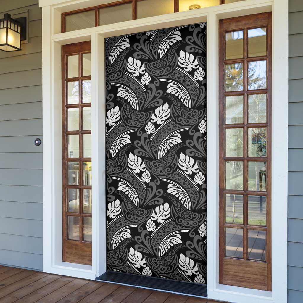 Grayscale Monstera Door Cover Polynesian Tribal Pattern LT01 - Polynesian Pride