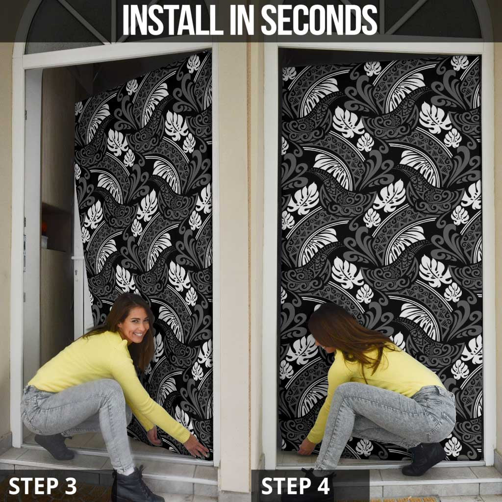 Grayscale Monstera Door Cover Polynesian Tribal Pattern LT01 - Polynesian Pride