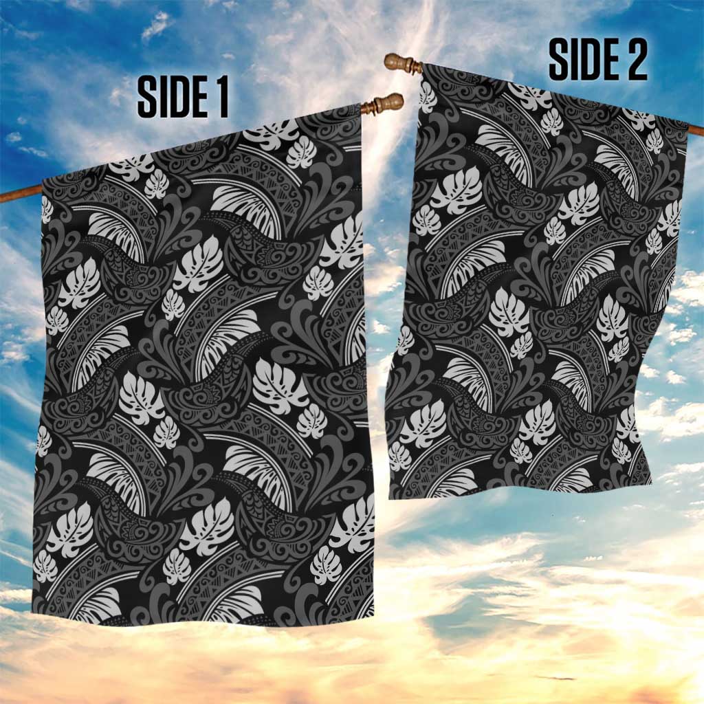 Grayscale Monstera Garden Flag Polynesian Tribal Pattern LT01 - Polynesian Pride