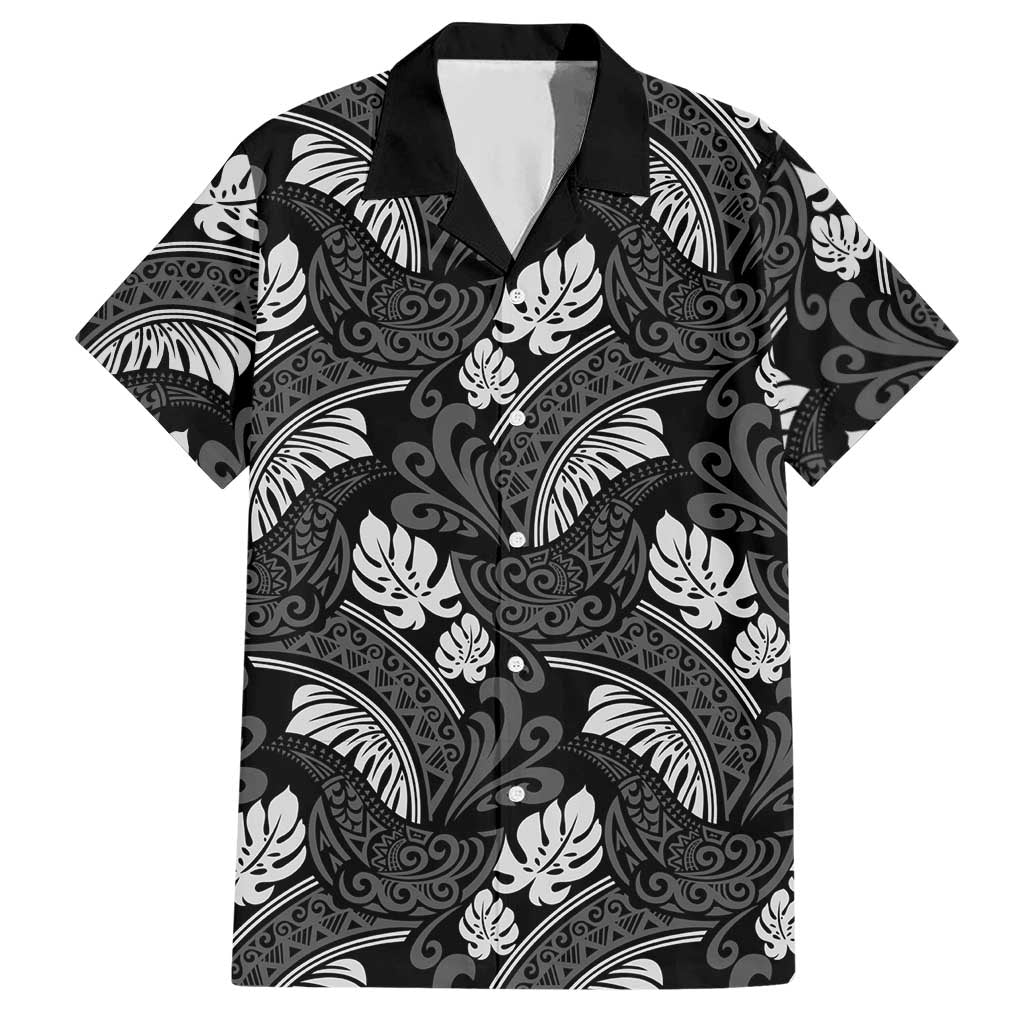 Grayscale Monstera Hawaiian Shirt Polynesian Tribal Pattern LT01 Black - Polynesian Pride