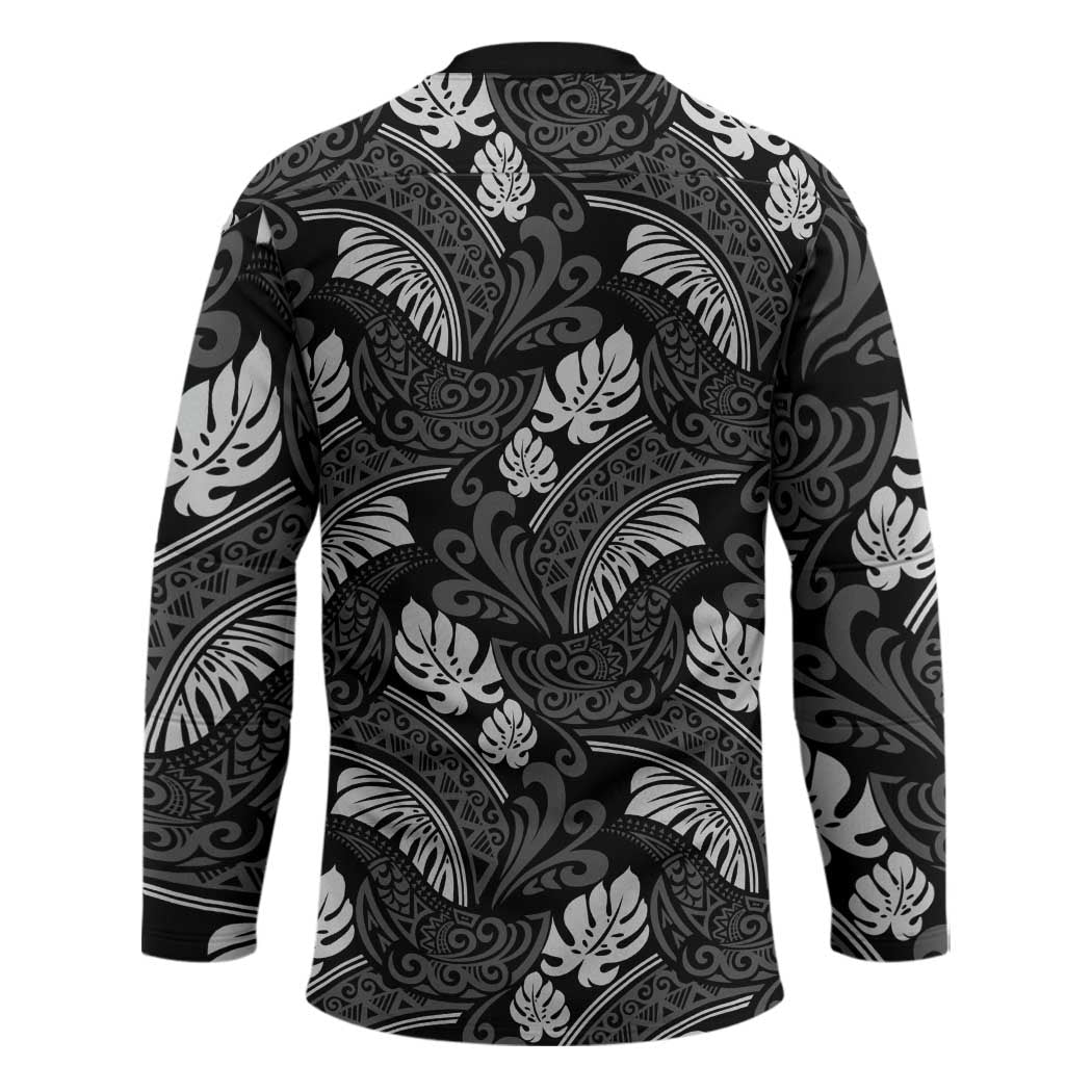 Grayscale Monstera Hockey Jersey Polynesian Tribal Pattern LT01 - Polynesian Pride