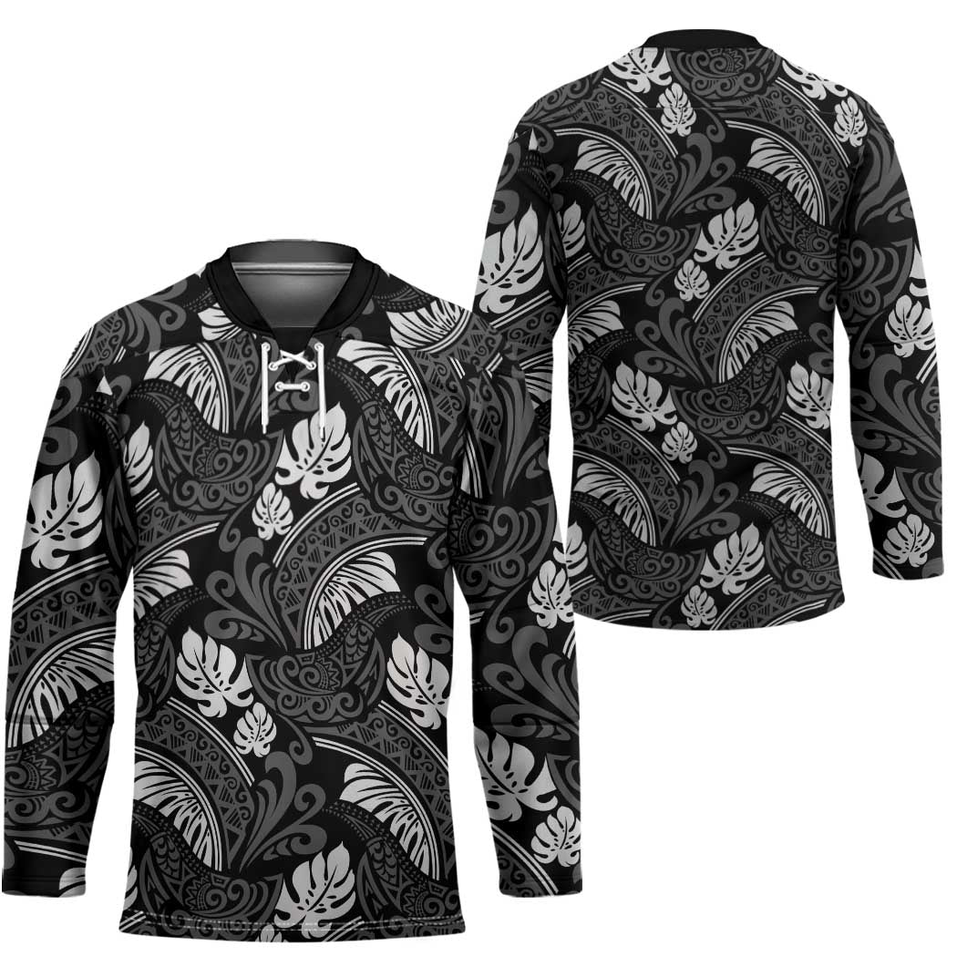 Grayscale Monstera Hockey Jersey Polynesian Tribal Pattern LT01 - Polynesian Pride