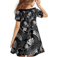 Grayscale Monstera Kid Short Sleeve Dress Polynesian Tribal Pattern LT01 - Polynesian Pride