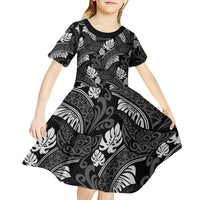 Grayscale Monstera Kid Short Sleeve Dress Polynesian Tribal Pattern LT01 - Polynesian Pride