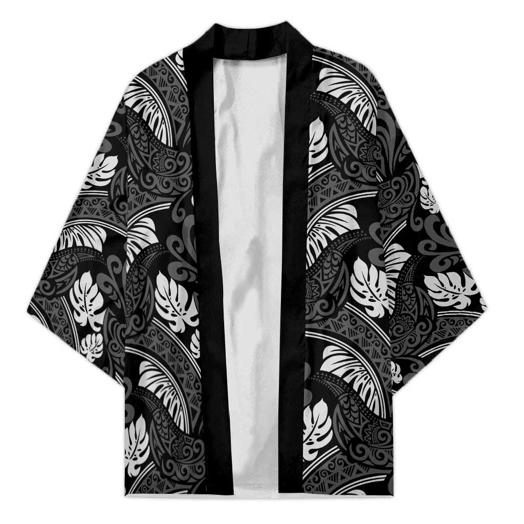 Grayscale Monstera Kimono Polynesian Tribal Pattern LT01 Unisex Black - Polynesian Pride