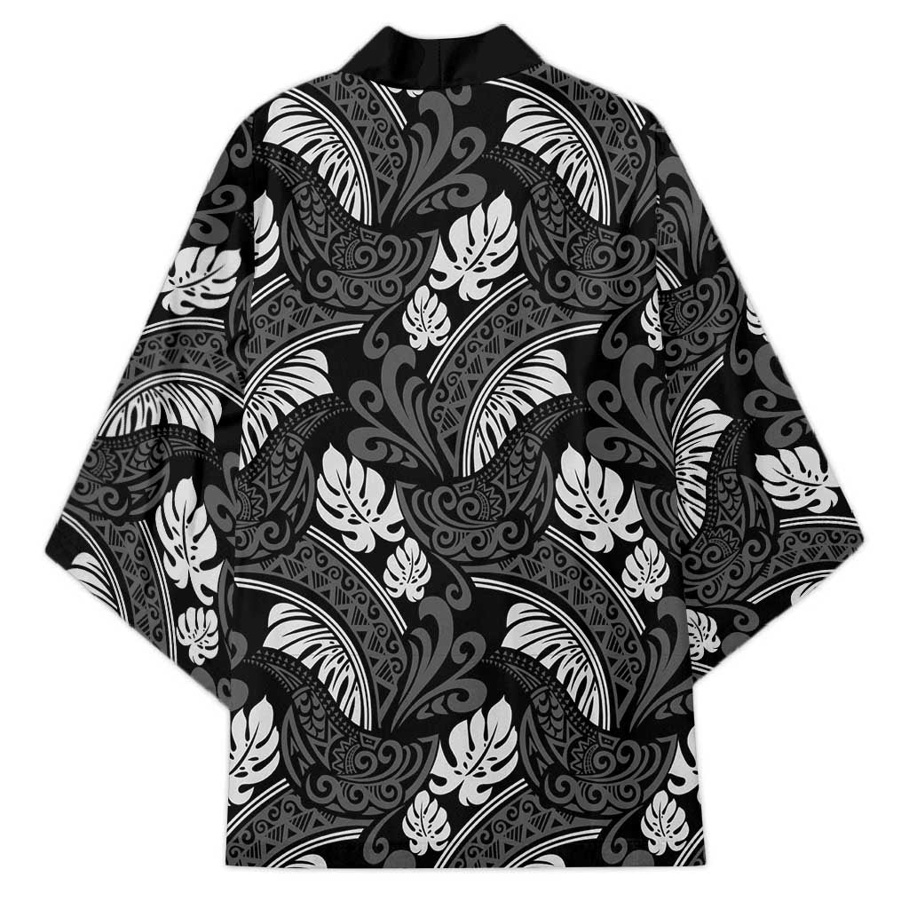Grayscale Monstera Kimono Polynesian Tribal Pattern LT01 - Polynesian Pride