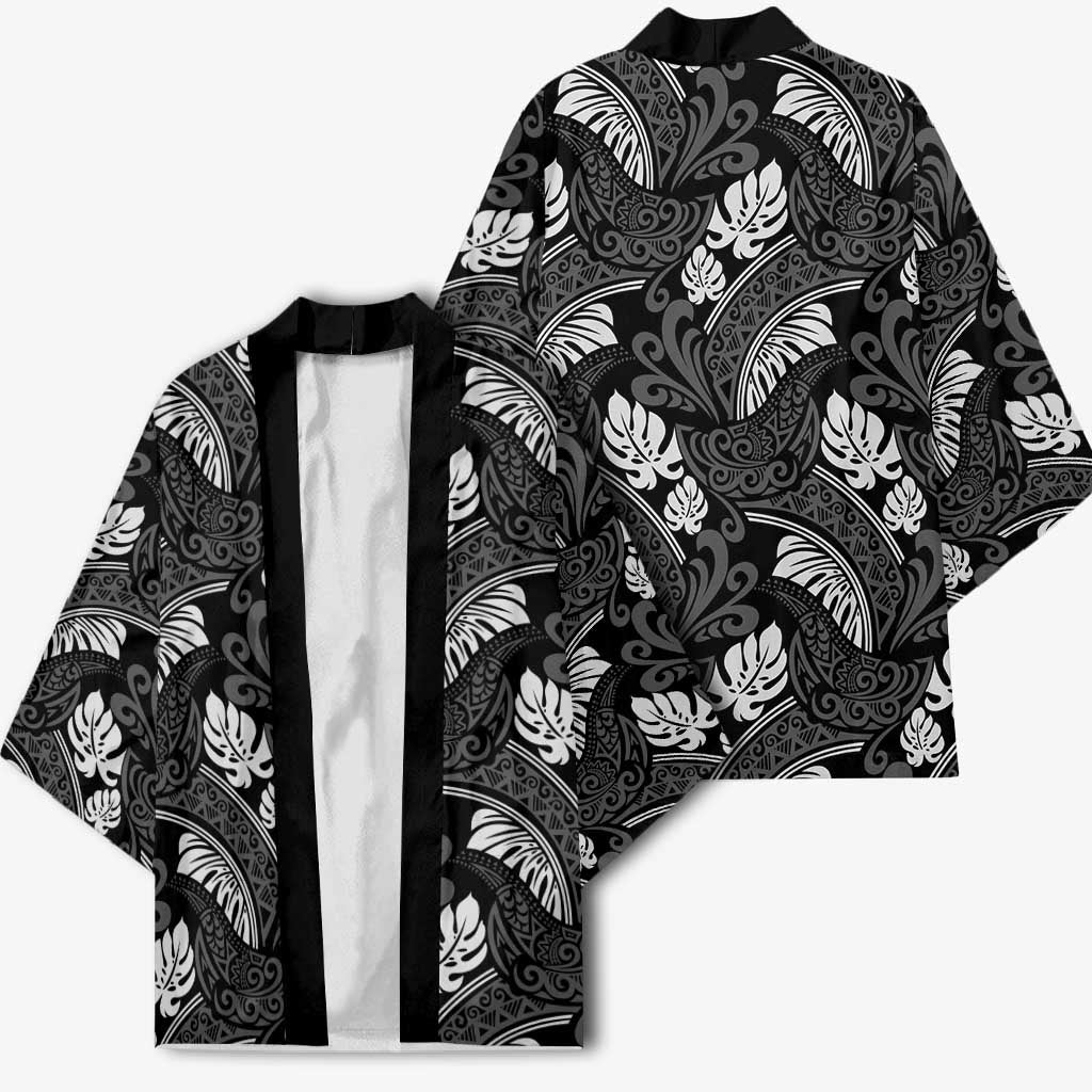 Grayscale Monstera Kimono Polynesian Tribal Pattern LT01 - Polynesian Pride