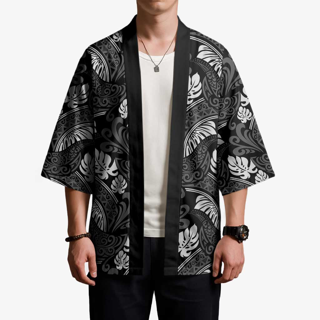 Grayscale Monstera Kimono Polynesian Tribal Pattern LT01 - Polynesian Pride