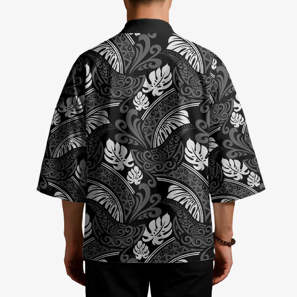 Grayscale Monstera Kimono Polynesian Tribal Pattern LT01 - Polynesian Pride