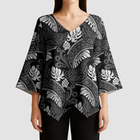 Grayscale Monstera Kimono Sleeve Blouse Polynesian Tribal Pattern LT01 - Polynesian Pride