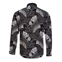 Grayscale Monstera Long Sleeve Button Shirt Polynesian Tribal Pattern LT01 - Polynesian Pride