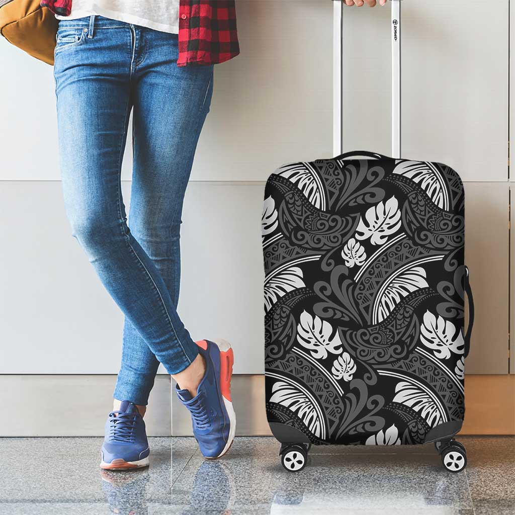 Grayscale Monstera Luggage Cover Polynesian Tribal Pattern LT01 - Polynesian Pride