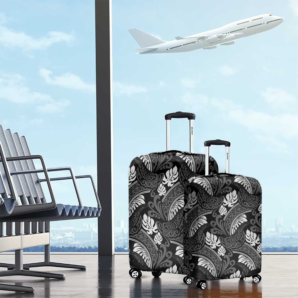 Grayscale Monstera Luggage Cover Polynesian Tribal Pattern LT01 - Polynesian Pride