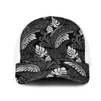 Grayscale Monstera Mesh Trucker Cap Polynesian Tribal Pattern LT01 One Size White Black - Polynesian Pride