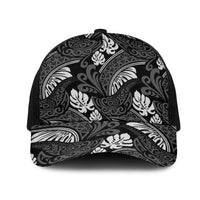 Grayscale Monstera Mesh Trucker Cap Polynesian Tribal Pattern LT01 One Size Black Black - Polynesian Pride