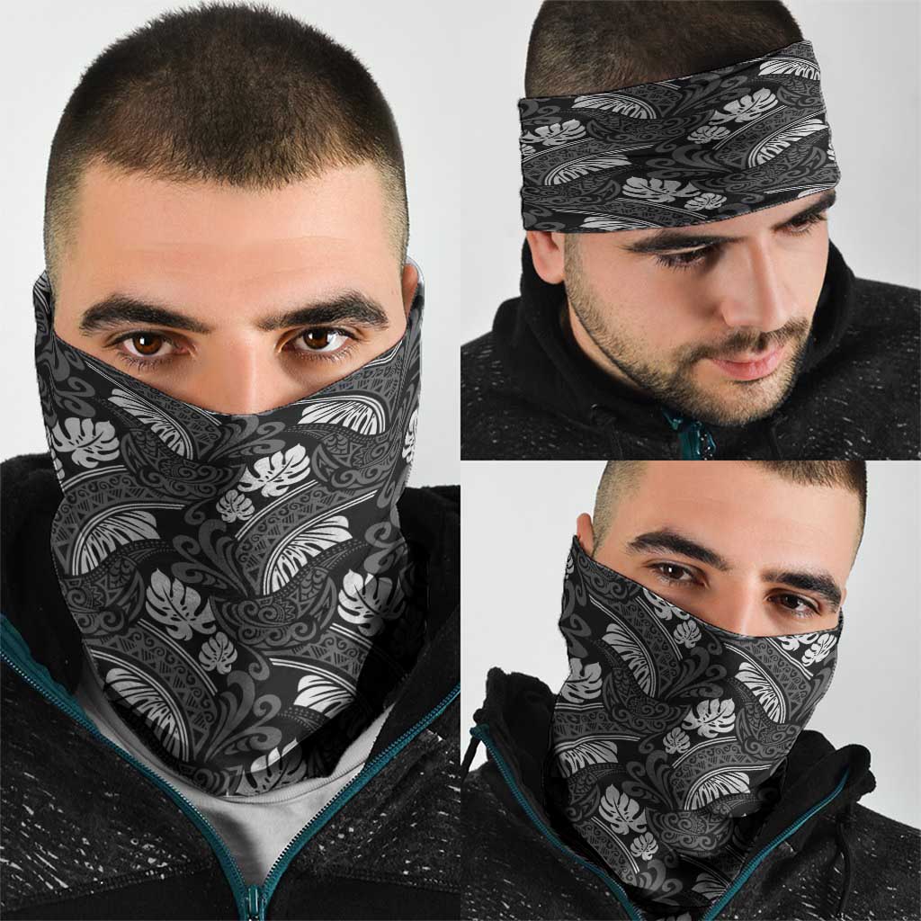 Grayscale Monstera Neck Gaiter Polynesian Tribal Pattern LT01 - Polynesian Pride