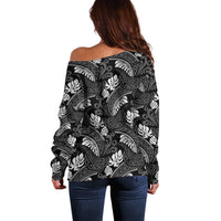 Grayscale Monstera Off Shoulder Sweater Polynesian Tribal Pattern LT01 - Polynesian Pride
