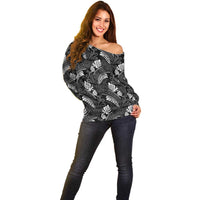 Grayscale Monstera Off Shoulder Sweater Polynesian Tribal Pattern LT01 - Polynesian Pride