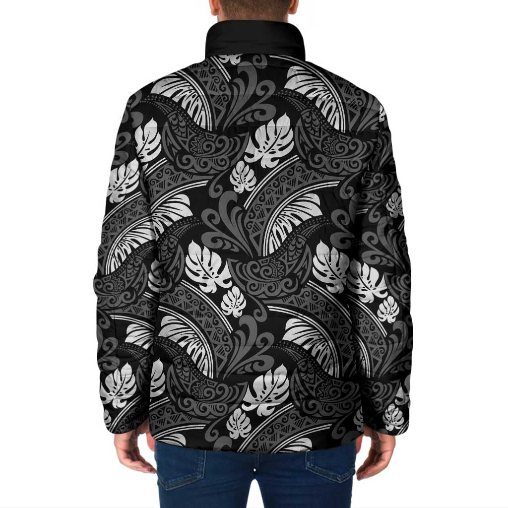 Grayscale Monstera Padded Jacket Polynesian Tribal Pattern LT01 - Polynesian Pride