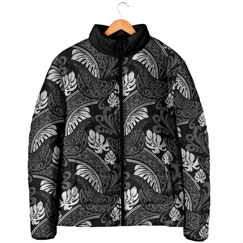 Grayscale Monstera Padded Jacket Polynesian Tribal Pattern LT01 - Polynesian Pride