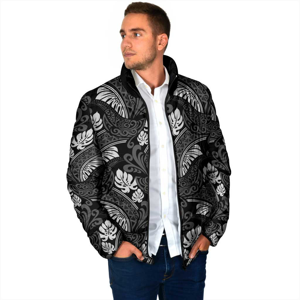 Grayscale Monstera Padded Jacket Polynesian Tribal Pattern LT01 - Polynesian Pride