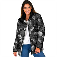 Grayscale Monstera Padded Jacket Polynesian Tribal Pattern LT01 Women Black - Polynesian Pride