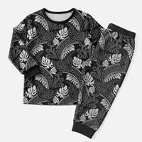 Grayscale Monstera Christmas Pajama Set Polynesian Tribal Pattern LT01 Men Black - Polynesian Pride