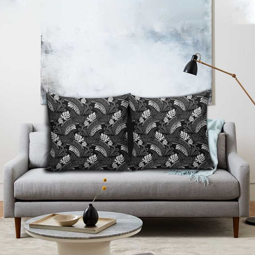 Grayscale Monstera Pillow Cover Polynesian Tribal Pattern LT01 - Polynesian Pride