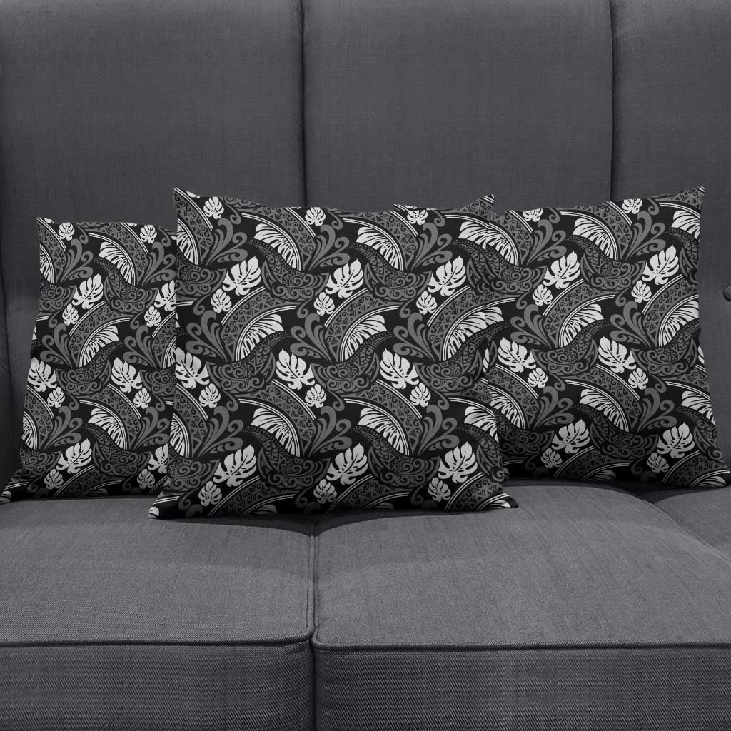Grayscale Monstera Pillow Cover Polynesian Tribal Pattern LT01 - Polynesian Pride