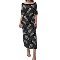 Grayscale Monstera Puletasi Polynesian Tribal Pattern LT01 Long Dress Black - Polynesian Pride