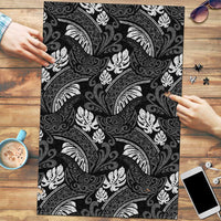 Grayscale Monstera Puzzle Polynesian Tribal Pattern LT01 Black - Polynesian Pride