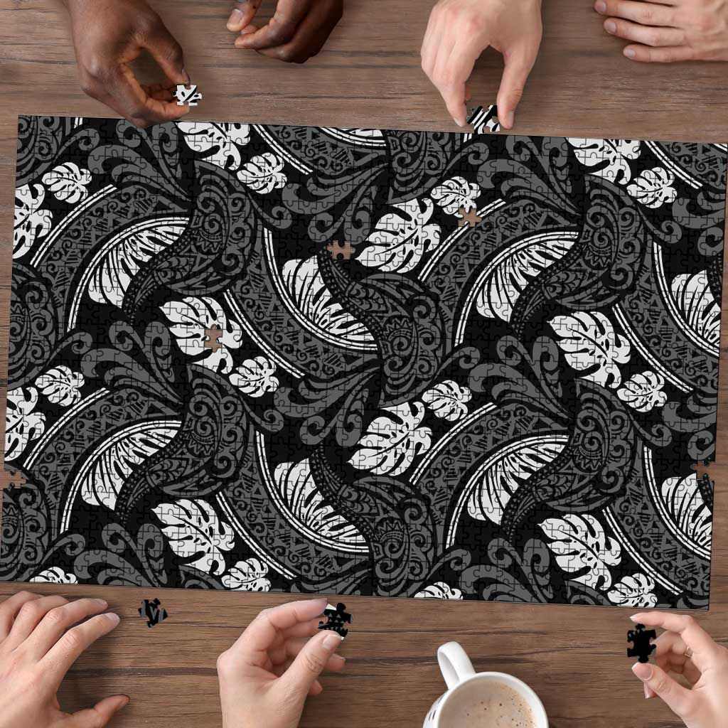 Grayscale Monstera Puzzle Polynesian Tribal Pattern LT01 - Polynesian Pride