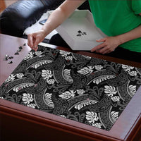 Grayscale Monstera Puzzle Polynesian Tribal Pattern LT01 - Polynesian Pride