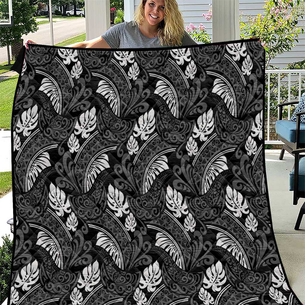 Grayscale Monstera Quilt Polynesian Tribal Pattern LT01 Black - Polynesian Pride