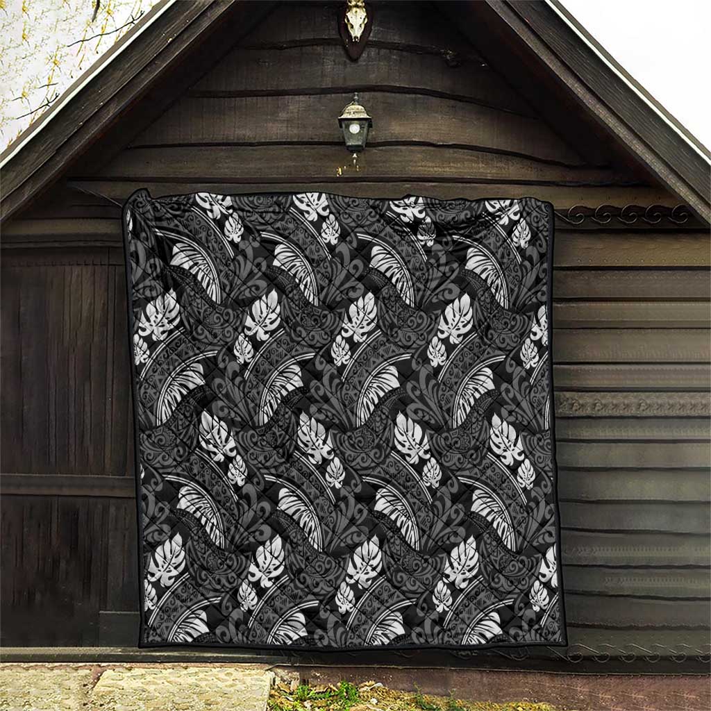 Grayscale Monstera Quilt Polynesian Tribal Pattern LT01 - Polynesian Pride