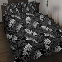 Grayscale Monstera Quilt Bed Set Polynesian Tribal Pattern LT01 Black - Polynesian Pride