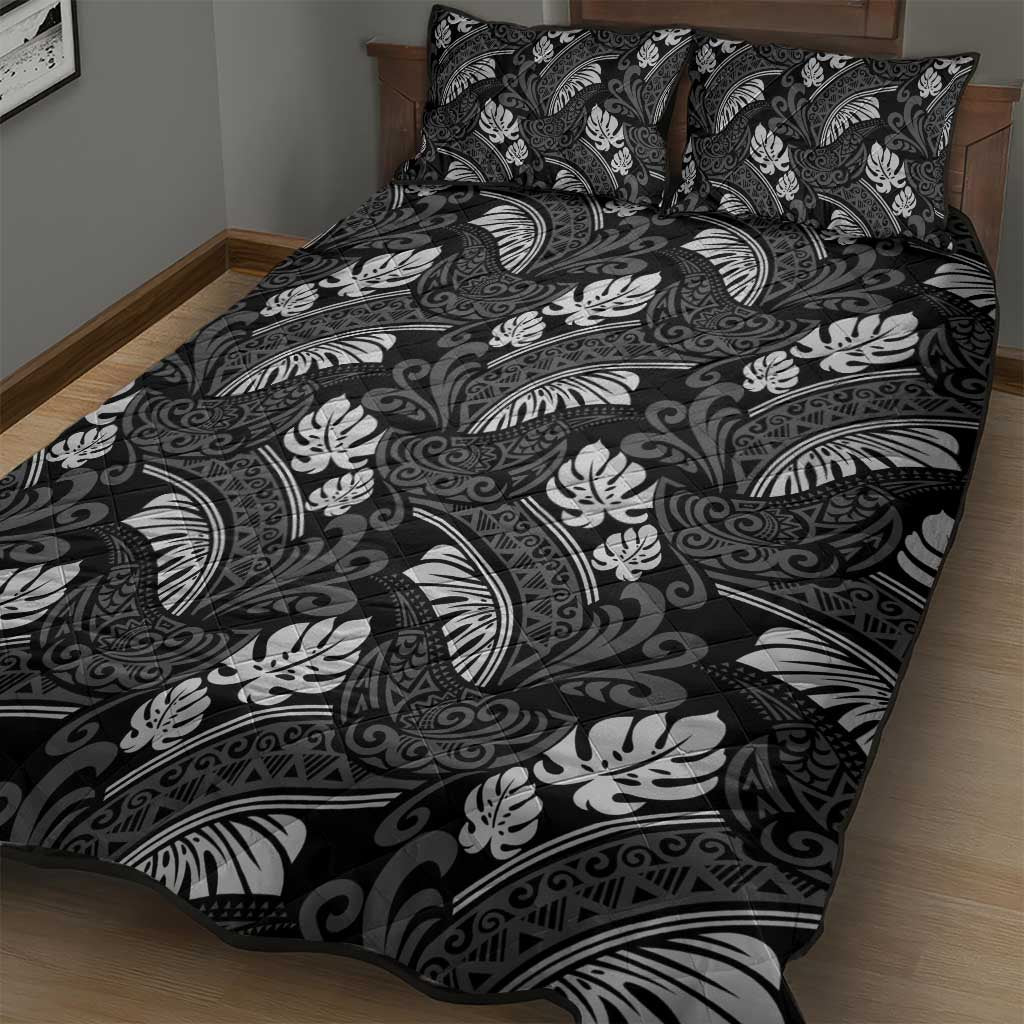 Grayscale Monstera Quilt Bed Set Polynesian Tribal Pattern LT01 - Polynesian Pride