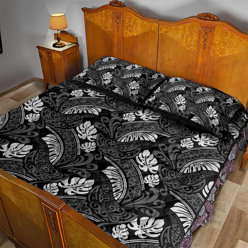 Grayscale Monstera Quilt Bed Set Polynesian Tribal Pattern LT01 - Polynesian Pride