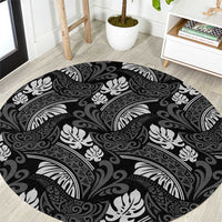 Grayscale Monstera Round Carpet Polynesian Tribal Pattern LT01 Black - Polynesian Pride