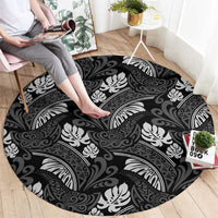 Grayscale Monstera Round Carpet Polynesian Tribal Pattern LT01 - Polynesian Pride